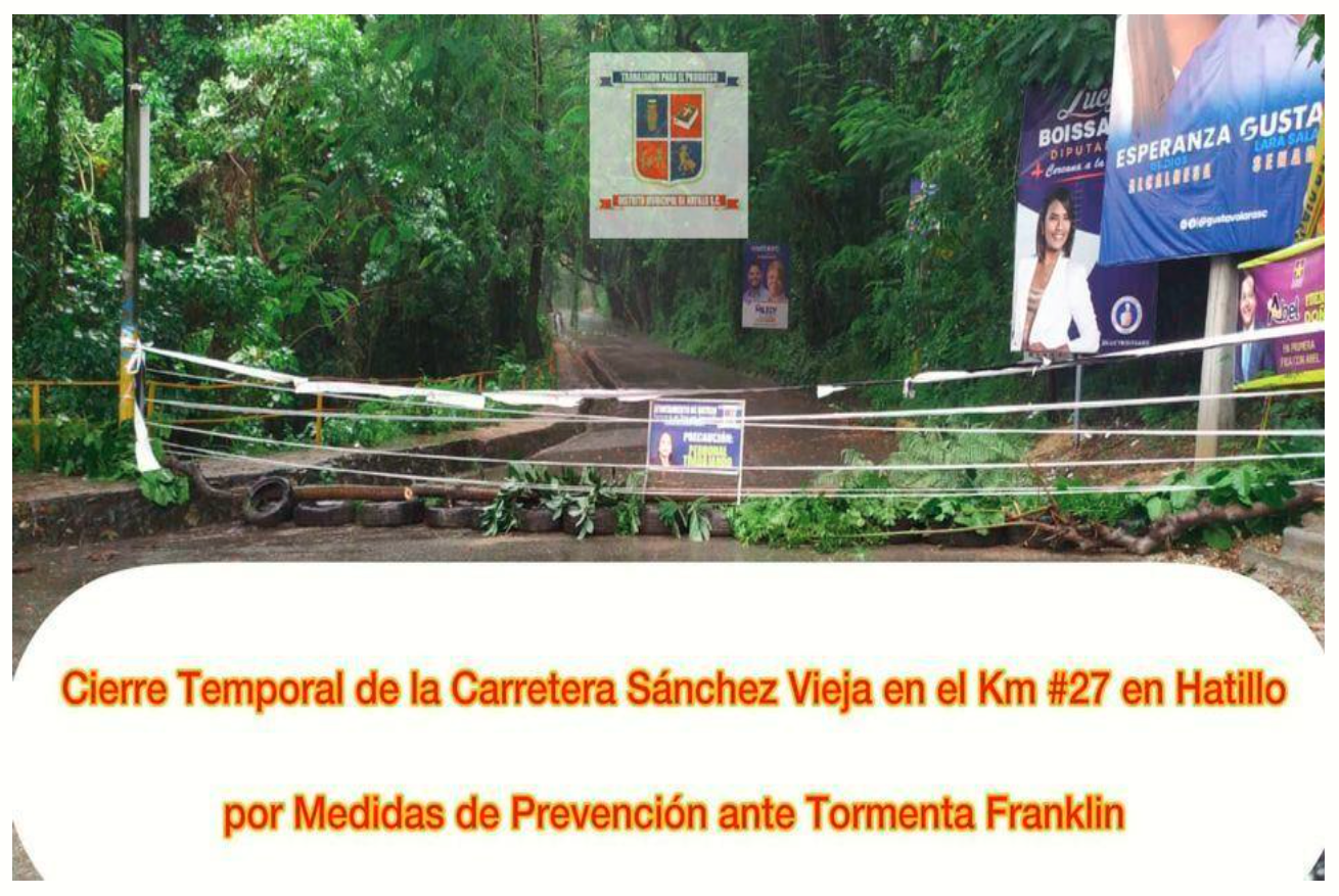 Cierre Temporal de la Carretera Sánchez Vieja en el Km #27 en Hatillo por Medidas de Prevención ante Tormenta Franklin